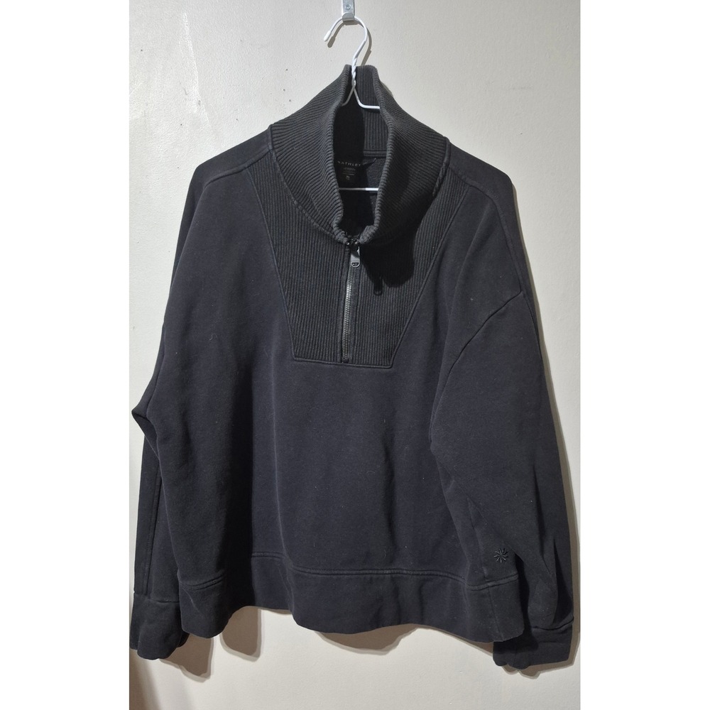 Athleta Womens XL Black Ribbed Quarter Zip Fleece Sweatshirt Pullover Relaxed
